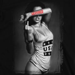 Censored Middle Finger Sexy Girl American Flag T-Shirt