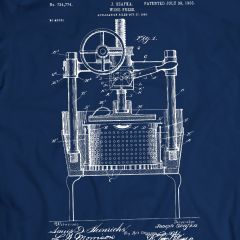 Wine Press Machine Patent T-Shirt 100% Cotton Holiday Gift Birthday Present