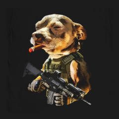 Army Pitbull Cigar Badass T-Shirt Mens Gift Idea Military Dog Warfare 100% Cotton 