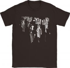 We Want Beer! Prohibition Protest 1931. Black & White Photograph on historical T-Shirt.color=Dark Chocolate