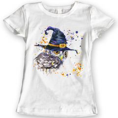 Owl and witch hat T-Shirts Watercolor design Ladies Gift Idea 100% Cotton S to XL