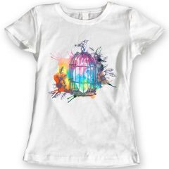 Heart Cage T-Shirts Watercolor Vintage Bird Ladies Gift Idea 100% Cotton