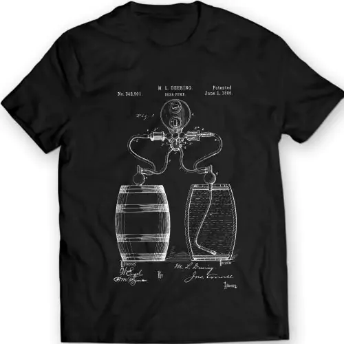 Beer Pump Process Barrel Patent T-shirt Mens Gift Idea 100% Cotton Birthday Present