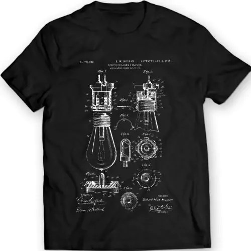 Electric-light Fixture Bulb Patent T-shirt Mens Gift Idea 100% Cotton Birthday Present