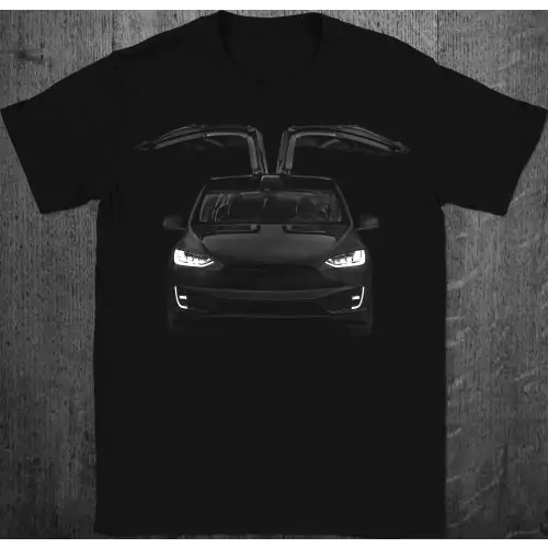 Tesla Model X Falcon Wing Doors SUV T-Shirt Black Tee Mens Gift Idea Elon Musk 100% Cotton