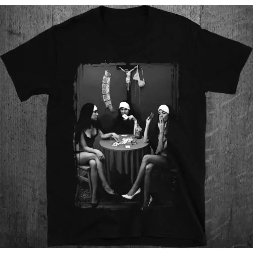 Nuns Naked Playing Cards Smoking Nun T-Shirt