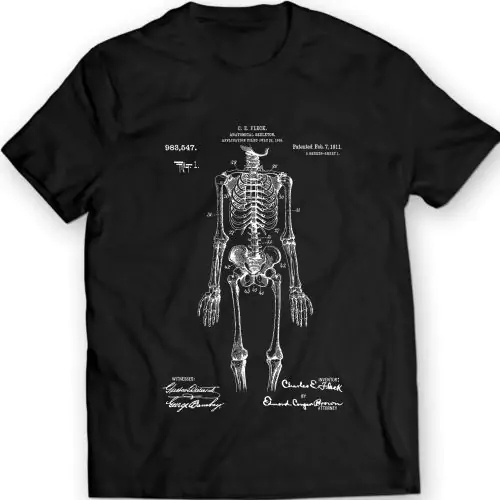 Skeleton P  Patent T-Shi  T-Shirt Mens  Mens Gift