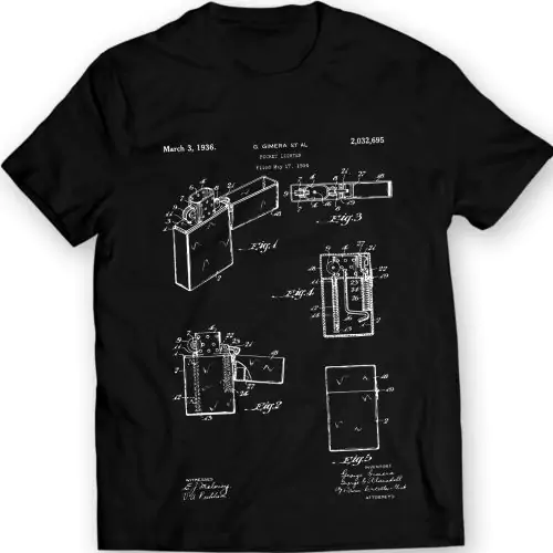 Zippo Lighter Patent1936 T-Shirt 100% Cotton