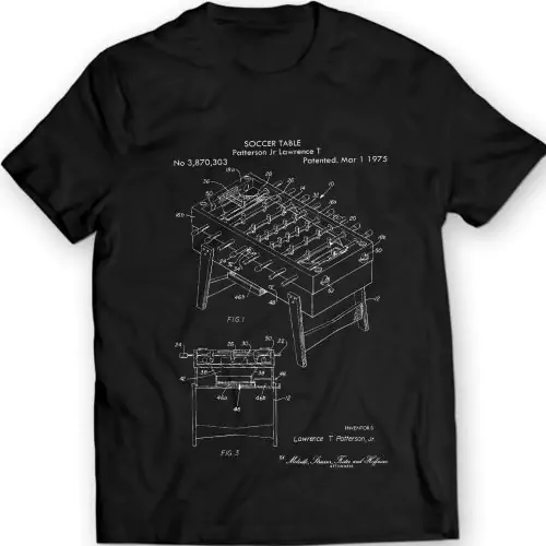 1975 Foosball Table Patent Soccer T-Shirt 100% Cotton Holiday Gift Birthday Present