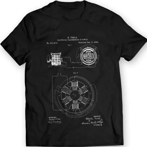 Tesla Electricial Transmission Patent T-Shirt 100% Cotton Holiday Gift Birthday Present