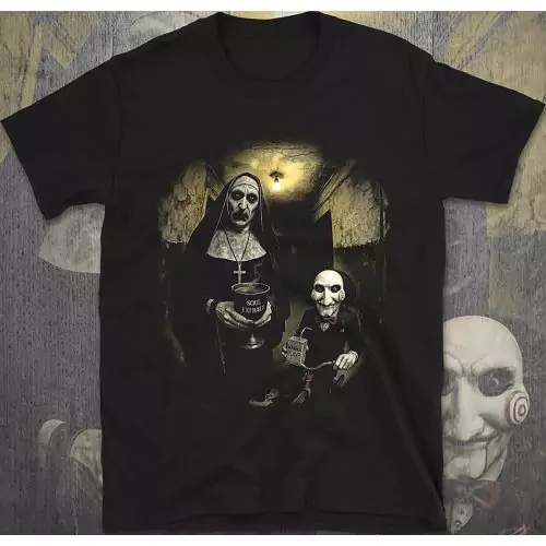 The Nun & Jigsaw Horror T-Shirt | Valak & Billy the Puppet Creepy Duo Tee
